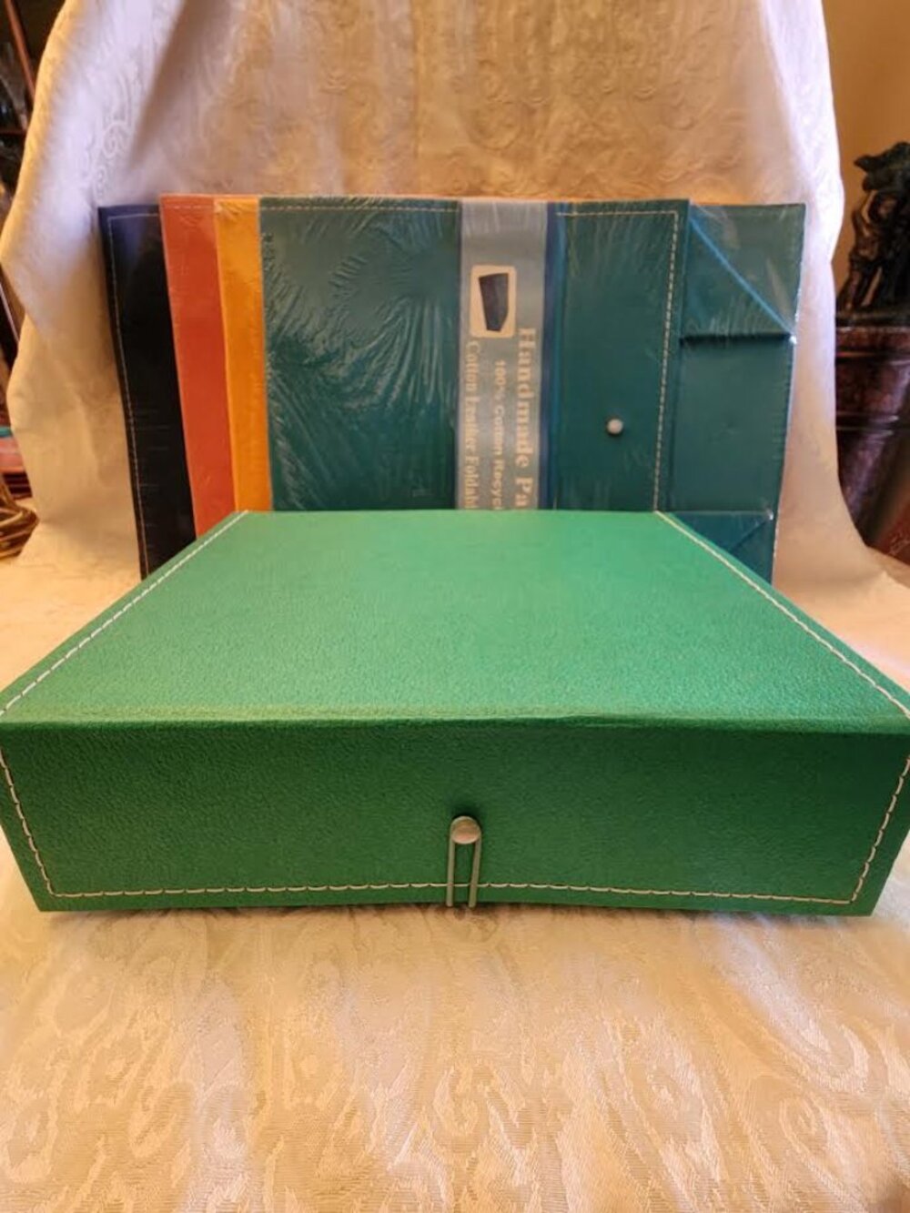 NWT- 5 GIFT BOXES - DK BLU-LIGHT BLUE-ORANGE-PEACH-GREEN